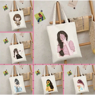 Túi tote túi vải canvas Hàn Quốc hoạ tiết cô gái đựng vừa A4 laptop đi chơi đi học đeo vai phong cách thời trang tota094