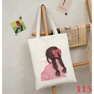 Túi tote túi vải canvas Hàn Quốc hoạ tiết cô gái đựng vừa A4 laptop đi chơi đi học đeo vai phong cách thời trang tota094