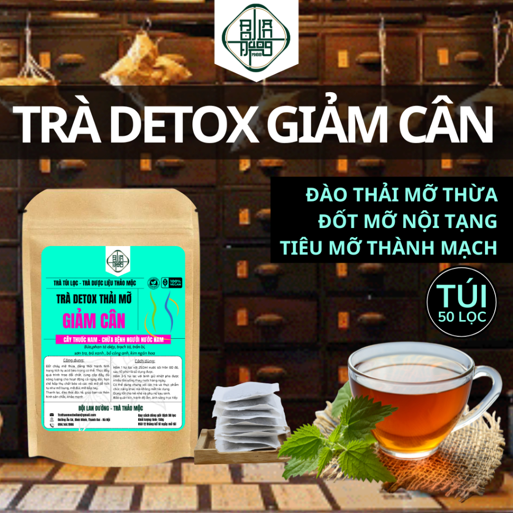 [Xổ mỡ nhanh] Trà túi lọc detox giảm cân - Bội Lan Đường - Túi 50 lọc