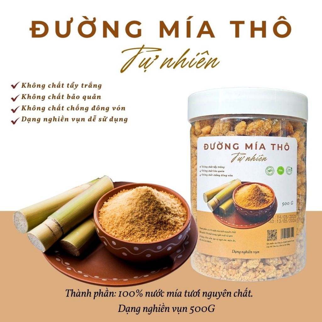 Đường Mật mía thô (Dạng Nghiền vụn) – Từ mía tươi tự nhiên, Không chất tẩy trắng Không chất bảo quản