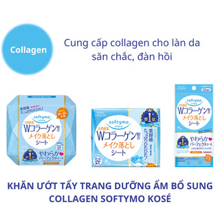 Khăn Ướt Tẩy Trang Dưỡng Ẩm Bổ Sung Collagen Softymo Kose Nhật Bản (Gói 12 Miếng)