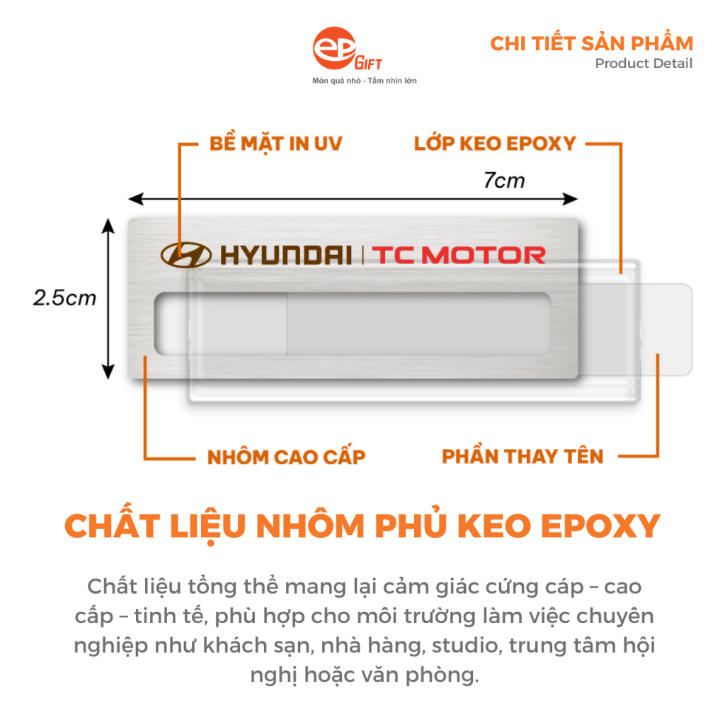 Phôi Bảng Tên Nhân Viên 08 Epvina Gift Chất Liệu Hợp Kim Nhôm Cài Áo Siêu Nhẹ