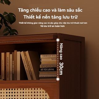 Tủ sách lắp ráp gỗ tre mây tre đan tủ sách nhiều ngăn Kệ sách cửa lật để truyện tranh tài liệu trang trí đồ