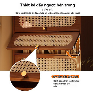 Tủ sách lắp ráp gỗ tre mây tre đan tủ sách nhiều ngăn Kệ sách cửa lật để truyện tranh tài liệu trang trí đồ