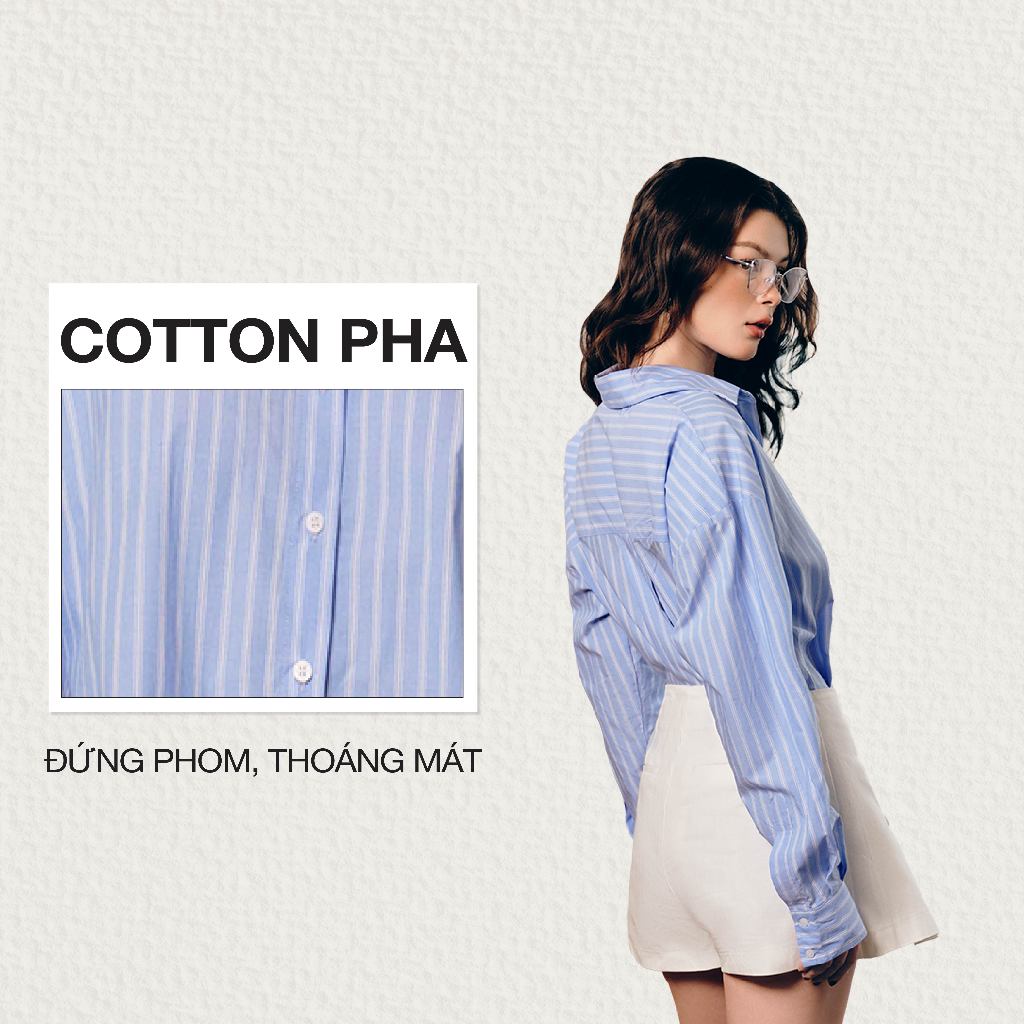 Ảnh DOTTIE - Áo sơ mi phối măng sết - Xanh biển - T1084 1