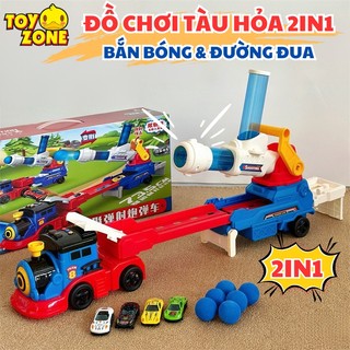 Đồ Chơi Tàu Hỏa 2in1 Biến Hình Thành Đường Đua Tốc Độ - Kèm Bệ Phóng Xe Thú Vị, Có Nhạc Và Đèn Tặng 6 Bóng Eva Và 4 Xe