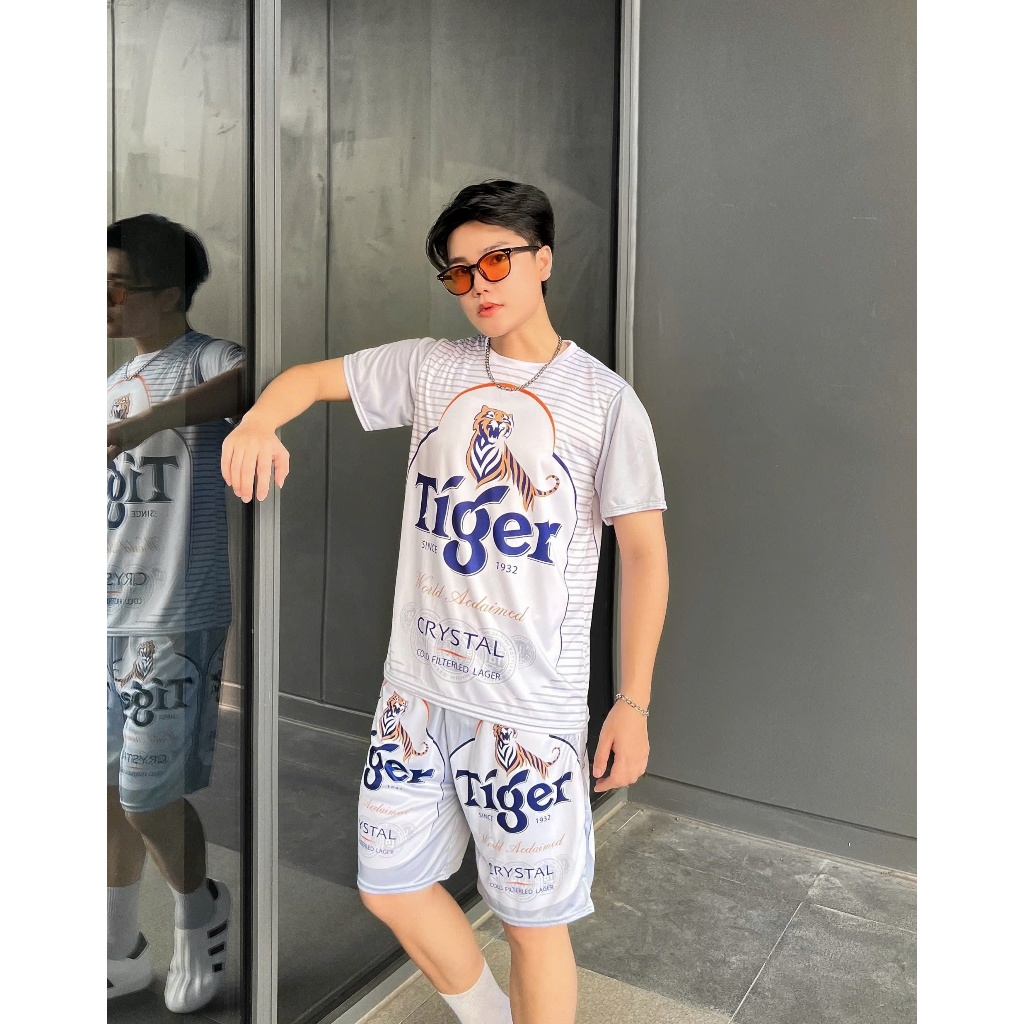 Đồ bộ bia tiger bạc phối tay xám mặc nhóm gia đình 5 size 10-100kg Kl1
