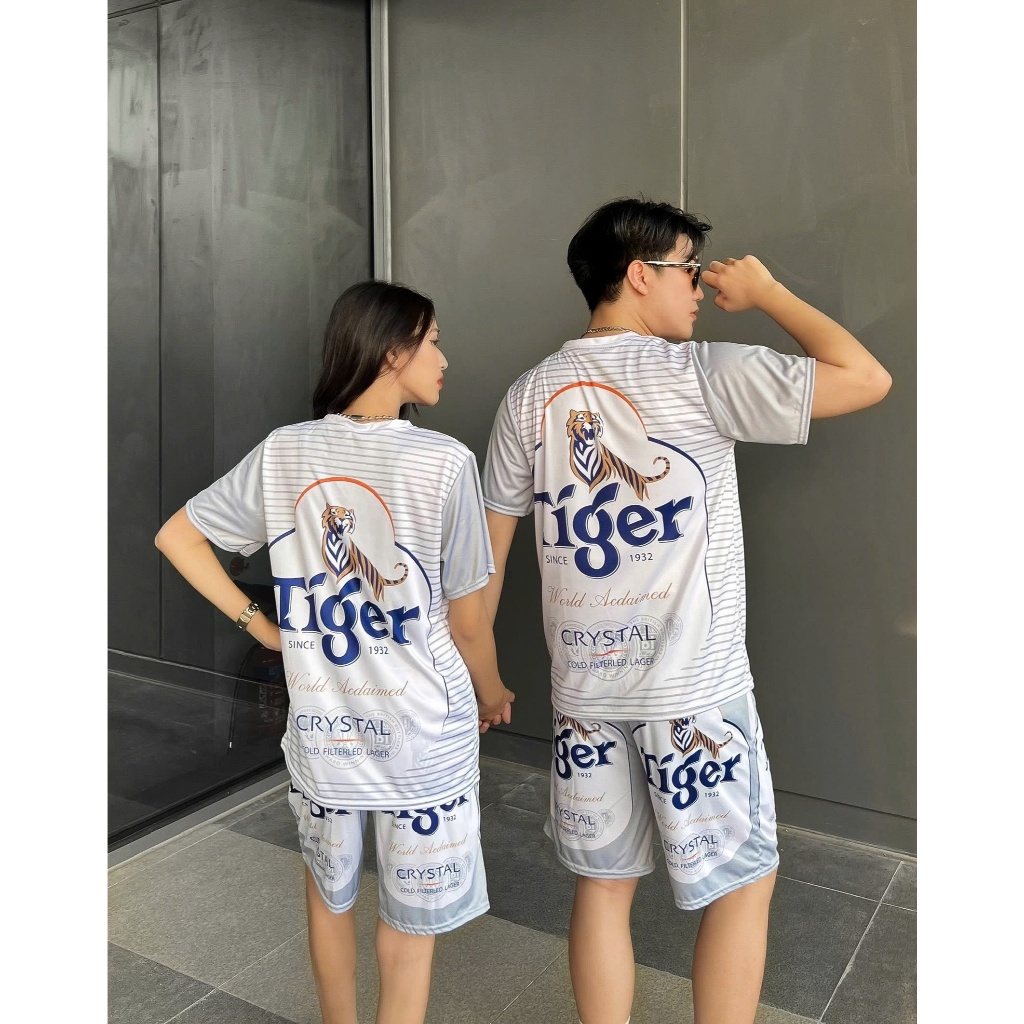 Đồ bộ bia tiger bạc phối tay xám mặc nhóm gia đình 5 size 10-100kg Kl1