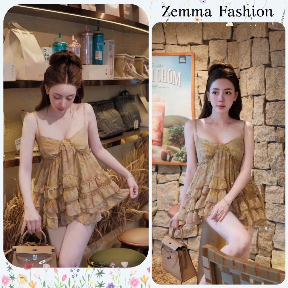 Váy nữ 2 dây babydoll tầng xoè tầng, đầm nữ phong cách tiểu thư sang chảnh Zemma HCOM26058
