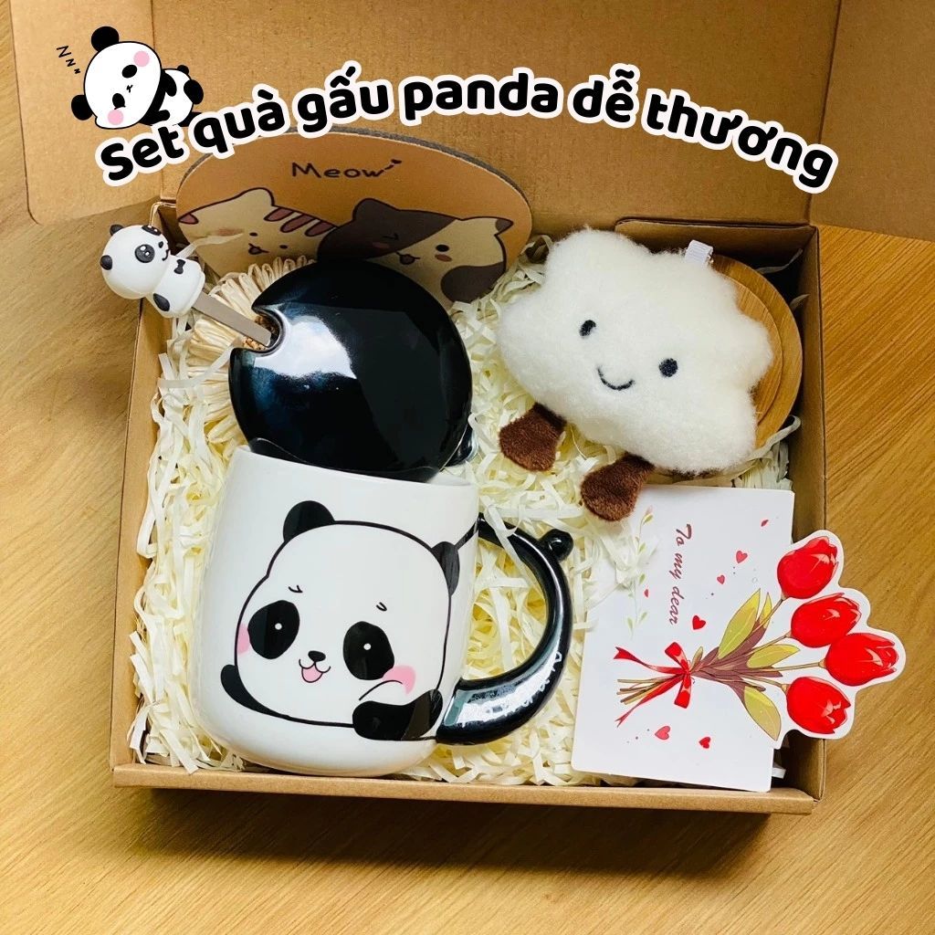 Set Quà Tặng KHẮC TÊN THEO YÊU CẦU LÓT CỐC GỖ Gấu trúc Panda Kèm Phụ Kiện tặng sinh nhật, tốt nghiệp, lưu niệm