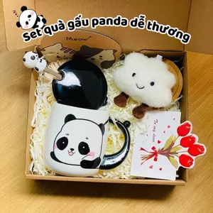 Set Quà Tặng KHẮC TÊN THEO YÊU CẦU LÓT CỐC GỖ Gấu trúc Panda Kèm Phụ Kiện tặng sinh nhật, tốt nghiệp, lưu niệm