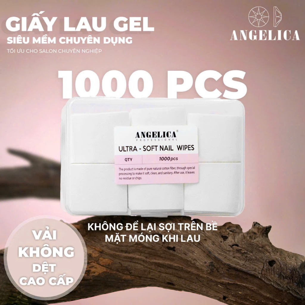 Giấy Lau Gel Siêu Mềm Chuyên Dụng ANGELICA ( 1000 PCS ) Kèm Hộp Đựng - Chất Liệu Vải Không Dệt Không Để Lại Sợi Khi Lau.