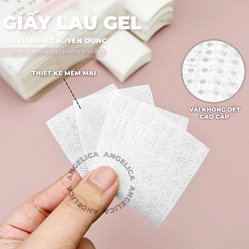Giấy Lau Gel Siêu Mềm Chuyên Dụng ANGELICA ( 1000 PCS ) Kèm Hộp Đựng - Chất Liệu Vải Không Dệt Không Để Lại Sợi Khi Lau.