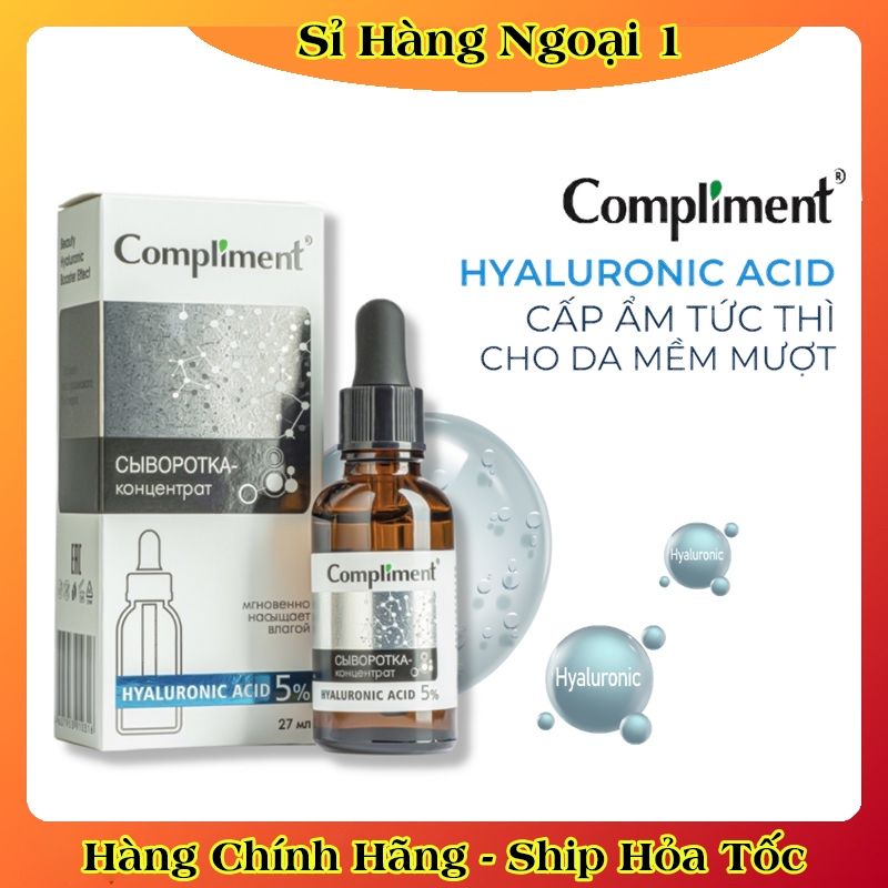 Serum 5% Hyaluronic Acid (HA) 27ml Compliment giúp cấp nước, giữ ẩm, phục hồi và nuôi dưỡng làn da mịn màng của Nga