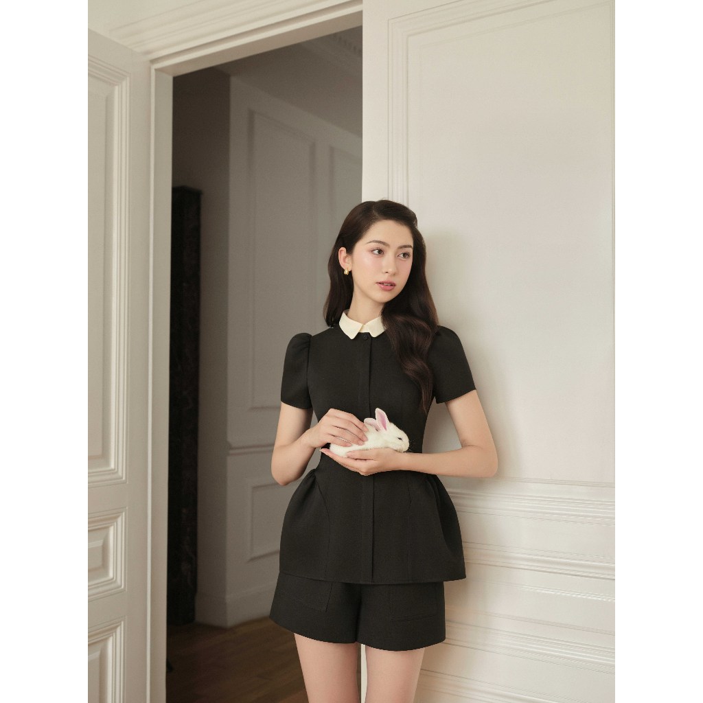 Ảnh Set đồ áo peplum cổ đức nơ cổ 2T24.2504K phối quần short 3S09.2504K – Bộ đồ công sở tiểu thư thiết kế bởi JM Dress 3