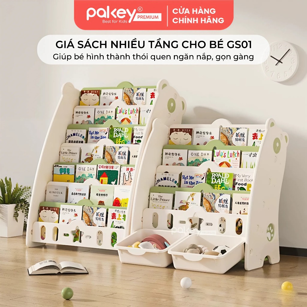 Ảnh Giá Sách 4 Tầng Cho Bé Pakey Hình Gấu Dễ Thương Kèm 2 Hộc Đựng Đồ Chơi Tiện Lợi, Kệ Đựng Sách Nhiều Ngăn 1