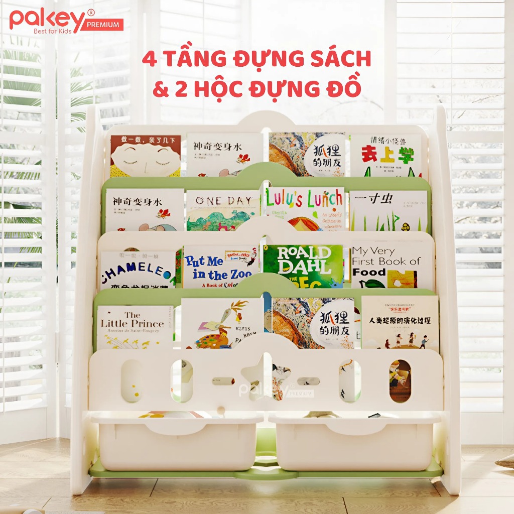 Ảnh Giá Sách 4 Tầng Cho Bé Pakey Hình Gấu Dễ Thương Kèm 2 Hộc Đựng Đồ Chơi Tiện Lợi, Kệ Đựng Sách Nhiều Ngăn 2