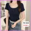 Áo Thun Cộc Tay Cổ Yếm Phối Hai Lớp RANSHI Phong Cách Hàn Quốc Trẻ Trung Chất Thun Gân Chính Phẩm