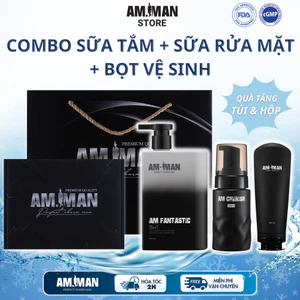 Combo Sữa Tắm Gội Nam 5in1 365ml,Gel Rửa Mặt 100ml & Bọt Vệ Sinh Nam AM MAN 120ml - Kèm Túi Hộp Quà Tặng Sang Trọng
