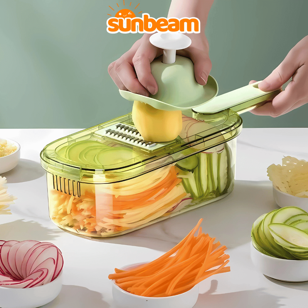 ️ Bộ Nạo Rau Củ 6 Lưỡi Dao Kèm Khay Đựng Tiện Lợi, Dụng Cụ Bào Sợi SUNBEAM Đa Năng