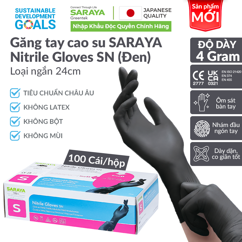Ảnh Găng tay cao su Saraya Nitrile,dùng trong chế biến thực phẩm, làm đẹp, rửa chén,vệ sinh (Màu Trắng, Màu Xanh, Màu Hồng) 4