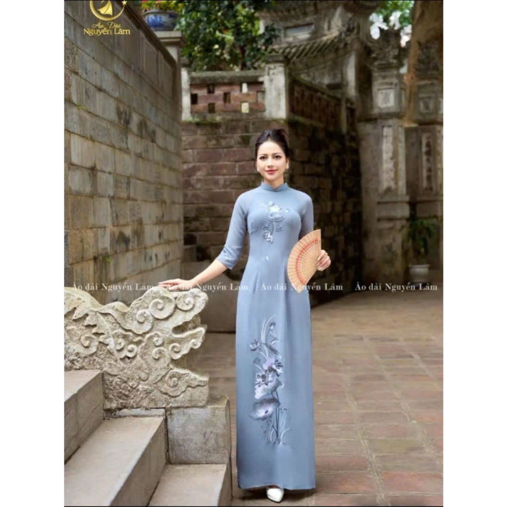 [MÃ GIẢM 100K] Áo Dài Đi Chùa Có Lớp Lót Cổ Cao Và Cổ Tròn Thêu 100% [Co Giãn Nhẹ, Thấm Hút] - Áo Dài Nguyễn Lâm