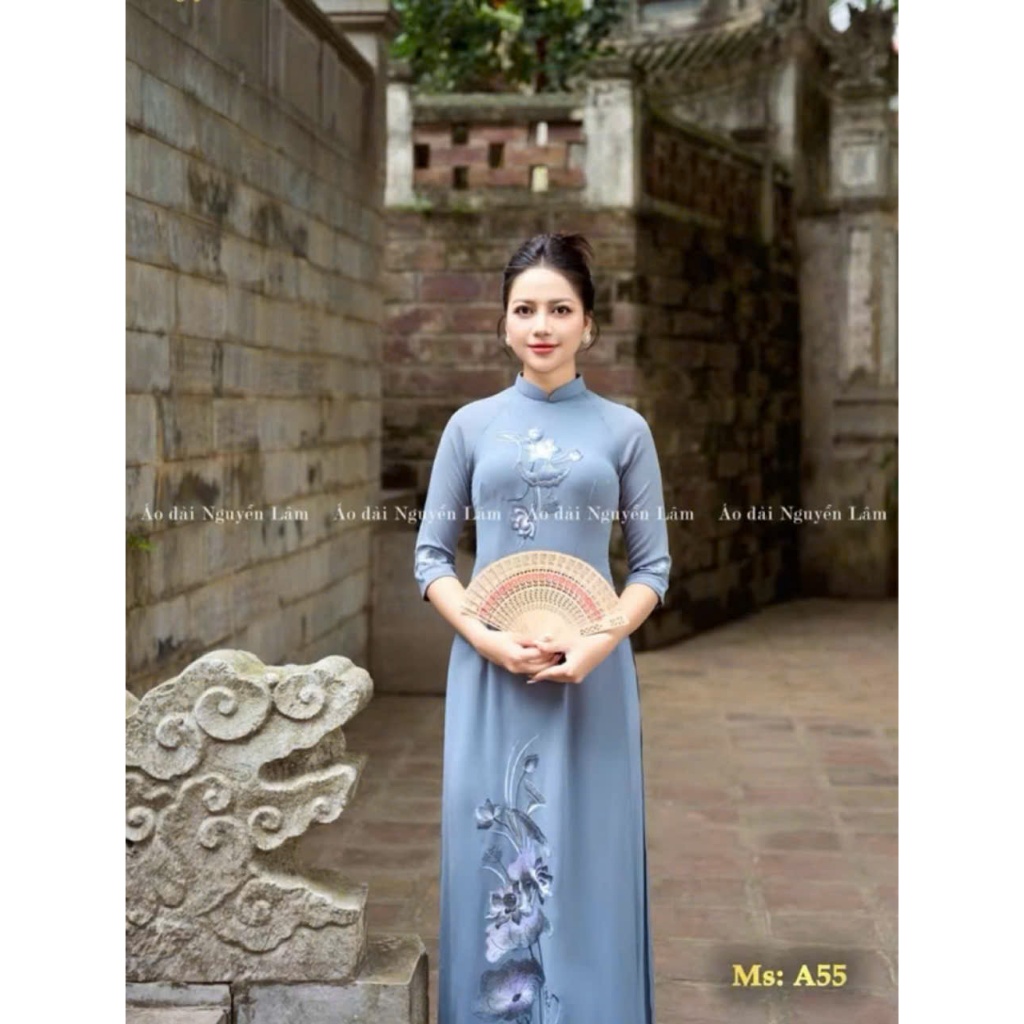 [MÃ GIẢM 100K] Áo Dài Đi Chùa Có Lớp Lót Cổ Cao Và Cổ Tròn Thêu 100% [Co Giãn Nhẹ, Thấm Hút] - Áo Dài Nguyễn Lâm