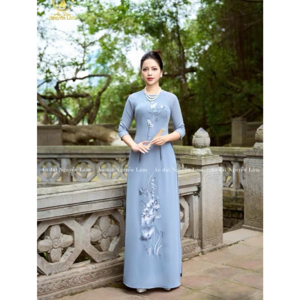 [MÃ GIẢM 100K] Áo Dài Đi Chùa Có Lớp Lót Cổ Cao Và Cổ Tròn Thêu 100% [Co Giãn Nhẹ, Thấm Hút] - Áo Dài Nguyễn Lâm