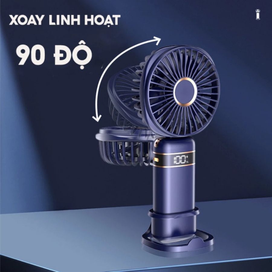 Quạt cầm tay tích điện, Quạt mini 5 tốc độ gió linh hoạt, Có thể gấp gọn, có dây đeo cổ