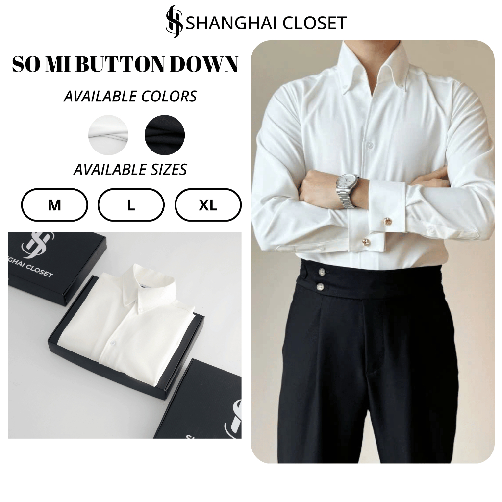 Áo Sơ Mi BUTTON DOWN chất vải Lụa Trơn Cao Cấp, chuẩn Form, Sang Trọng - SHINGHAI