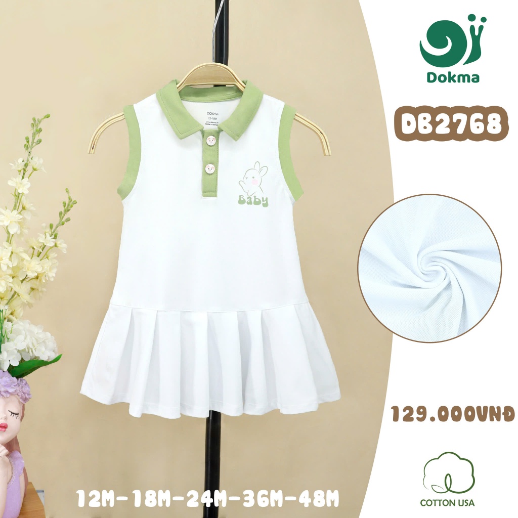 (9-15kg, 9-48M) Váy Cộc Tay Điệu Đà Bé Gái Dokma DB2768 DB2846 DB3519