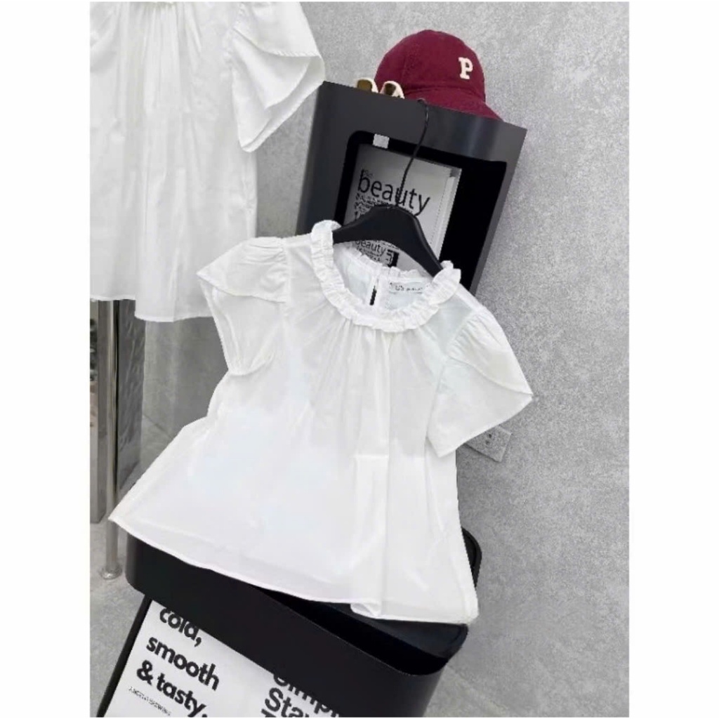 Áo babydoll tay bồng dáng rộng cổ phối bèo siêu xinh TAM A63