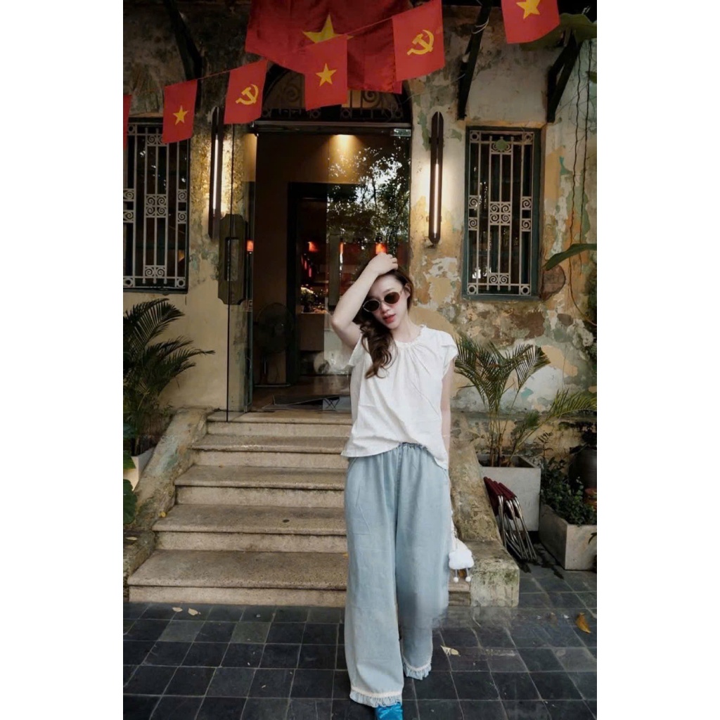 Áo babydoll tay bồng dáng rộng cổ phối bèo siêu xinh TAM A63