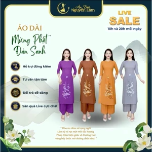 Áo Dài Cách Tân Thêu (Tăng size) - Lụa Tằm Ý Cao Cấp 2 Tà, Cổ Tròn Tay Lỡ, 4 Màu - Áo Dài Nguyễn Lâm