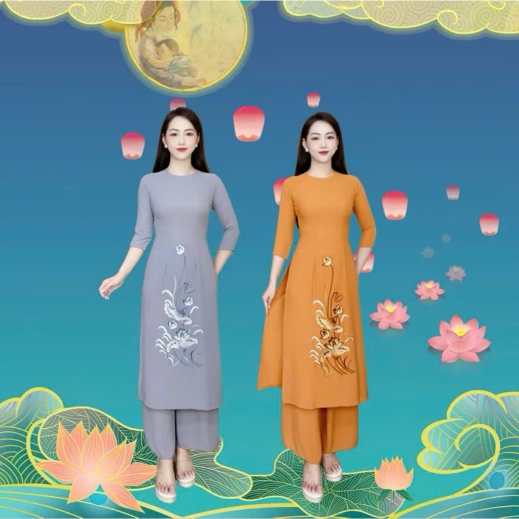 [GIẢM 40K]  Áo Dài Cách Tân Thêu (Tăng size) - Lụa Tằm Ý Cao Cấp 2 Tà, Cổ Tròn Tay Lỡ, 4 Màu - Áo Dài Nguyễn Lâm