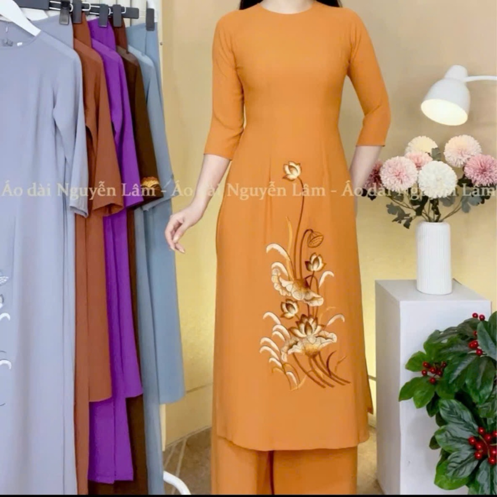 [GIẢM 40K]  Áo Dài Cách Tân Thêu (Tăng size) - Lụa Tằm Ý Cao Cấp 2 Tà, Cổ Tròn Tay Lỡ, 4 Màu - Áo Dài Nguyễn Lâm