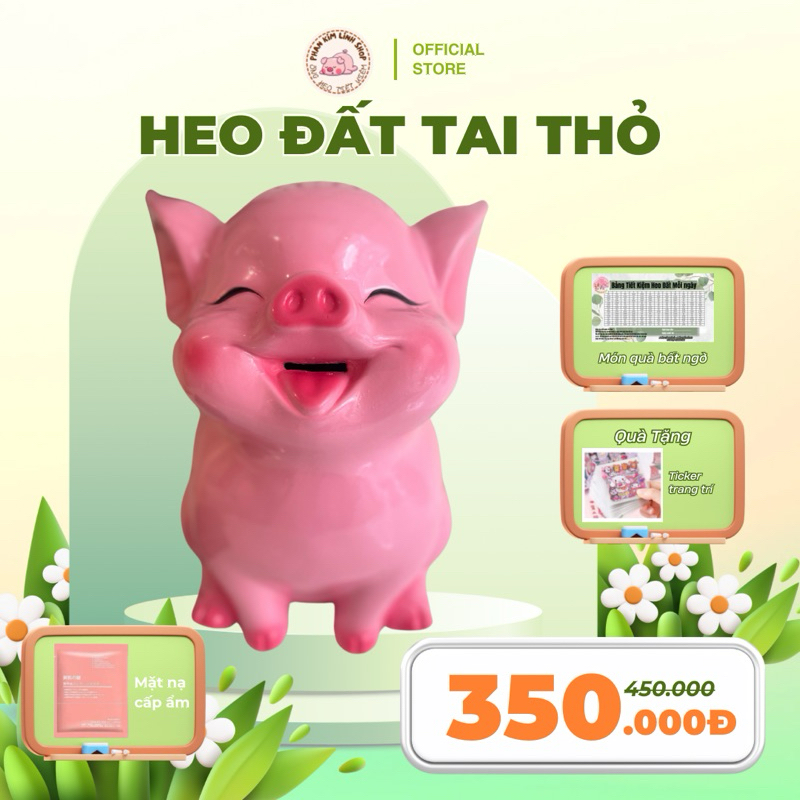 Heo đất tai thỏ cười tươi 20x30 size lớn tiết kiệm mỗi ngày