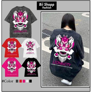 LOCAL BRAND Áo thun Wash Đầu Lân Phong Cách Unisex Form Rộng / Áo thun Đầu Lân Phông Màu Phong Cách Âu Mỹ