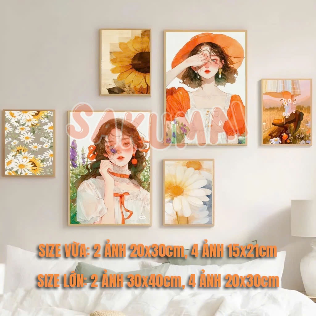 Tranh Dán Tường, Bộ 6 Tranh Formex Dán Tường Decor Trang Trí Phòng Khách, Phòng Ngủ Có Sẵn Keo In Theo Yêu Cầu - SakuMai