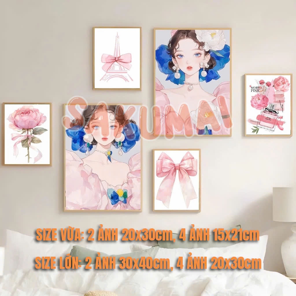 Tranh Dán Tường, Bộ 6 Tranh Formex Dán Tường Decor Trang Trí Phòng Khách, Phòng Ngủ Có Sẵn Keo In Theo Yêu Cầu - SakuMai