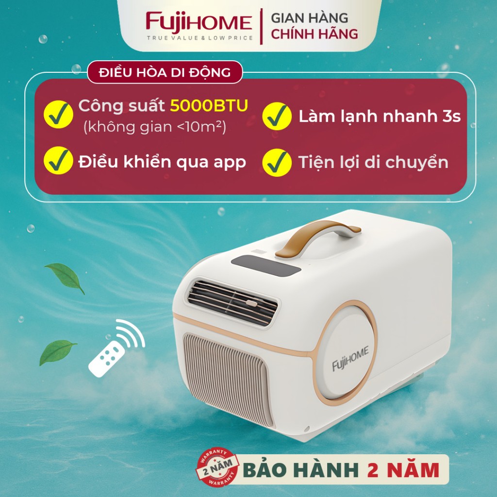 Điều hòa di động Nhập Khẩu FUJIHOME PAC05, Máy lạnh Mini làm lạnh hút ẩm quạt mát - điều khiển cảm ứng