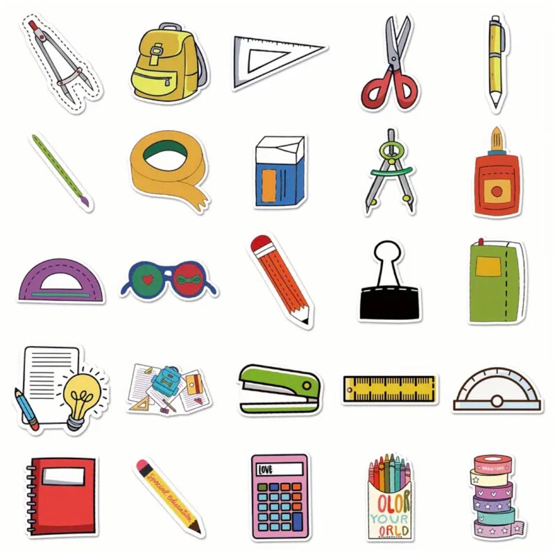 100 Sticker dụng cụ học tập văn phòng phẩm trang trí sách vở dụng cụ học tập máy tính casio