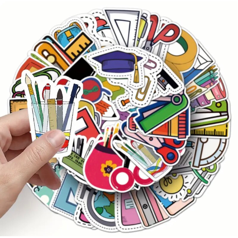 100 Sticker dụng cụ học tập văn phòng phẩm trang trí sách vở dụng cụ học tập máy tính casio