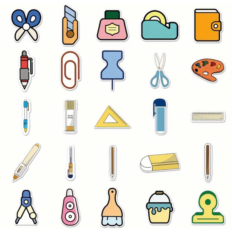 100 Sticker dụng cụ học tập văn phòng phẩm trang trí sách vở dụng cụ học tập máy tính casio