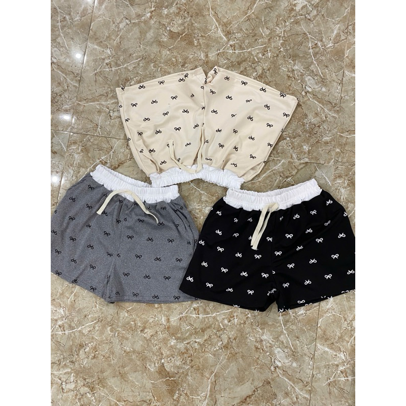 Quần đùi nữ in hình nơ cạp chun có túi 35-55 kg | BigBuy360 - bigbuy360.vn
