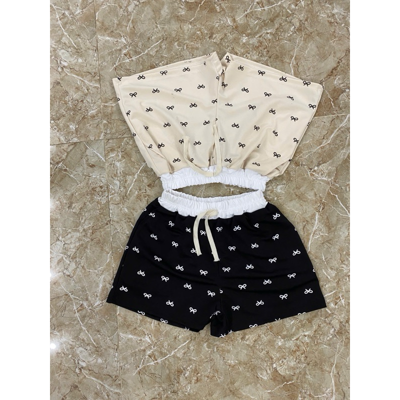 Quần đùi nữ in hình nơ cạp chun có túi 35-55 kg | BigBuy360 - bigbuy360.vn