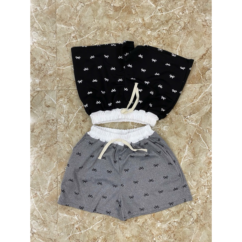 Quần đùi nữ in hình nơ cạp chun có túi 35-55 kg | BigBuy360 - bigbuy360.vn