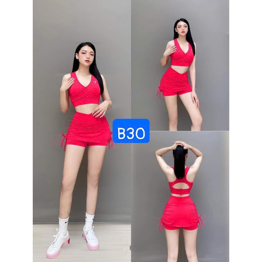 Bộ Váy Thể Thao Nữ, Quần Váy Rút Dây 2 Lớp + Áo Bra Tập Gym, Yoga, Pickleball, Tennis.. TẶNG MÚT