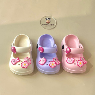 dép sục nhựa gắn sticker thỏ hoa đáng yêu bé thích mê chất liệu eva êm mềm nhẹ chống trượt cho bé gái S21