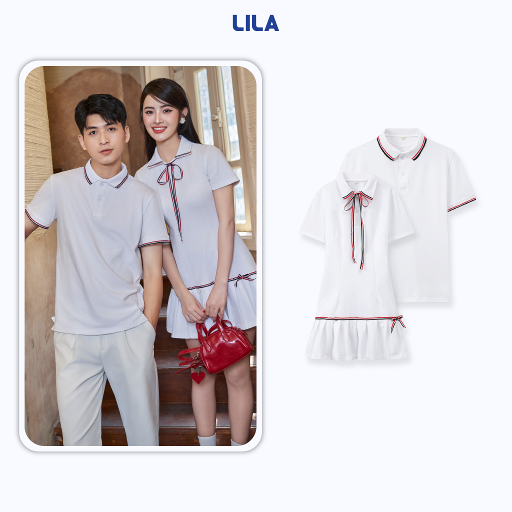 Set đồ đôi áo polo nam & váy polo xếp ly trắng Fancy - Chất Cotton mềm mịn, thiết kế thanh lịch, tôn dáng